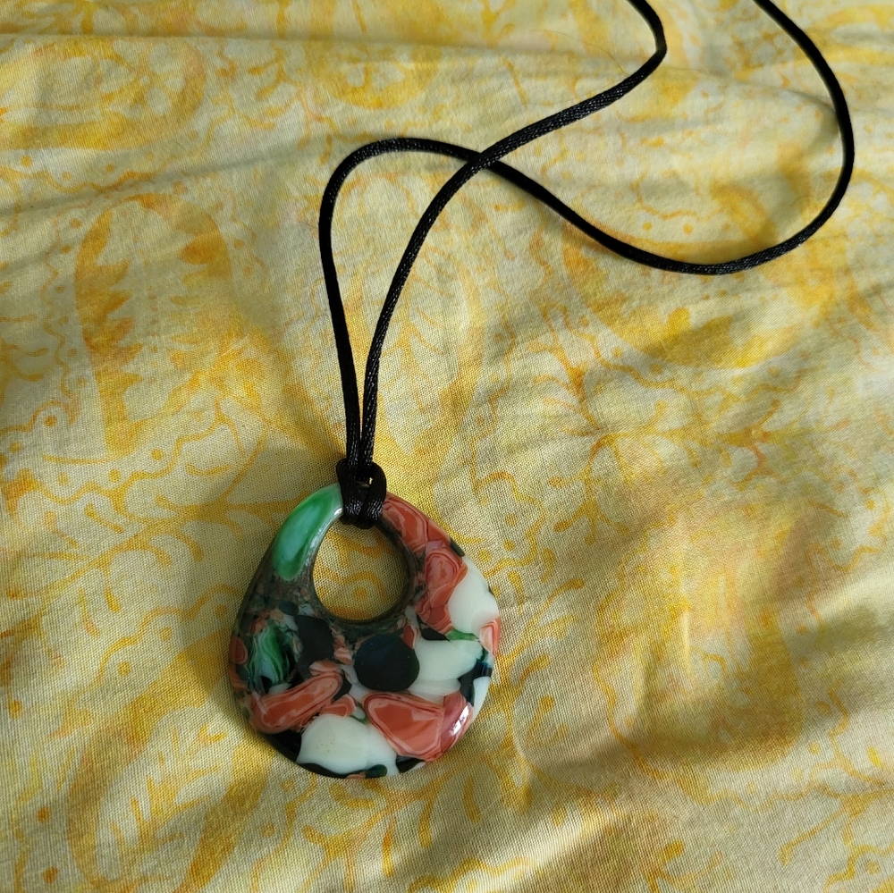Multicolor Teardrop Fused Glass Pendant Necklace